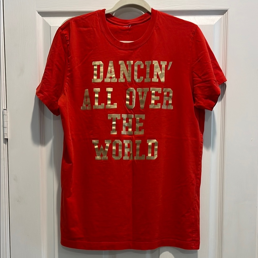 Red women Zumba Shirt with Gold Print